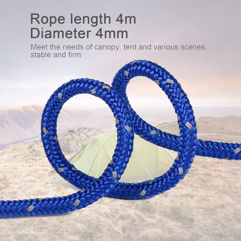Smithok 8 Pack 4mm Guy Lines Ultralight Tent Cords with Aluminum Adjuster Tensioner Outdoor Camping Guylines Ropes for Tent Tarp,Climbing,Hiking Backpacking (Blue) - Image 3